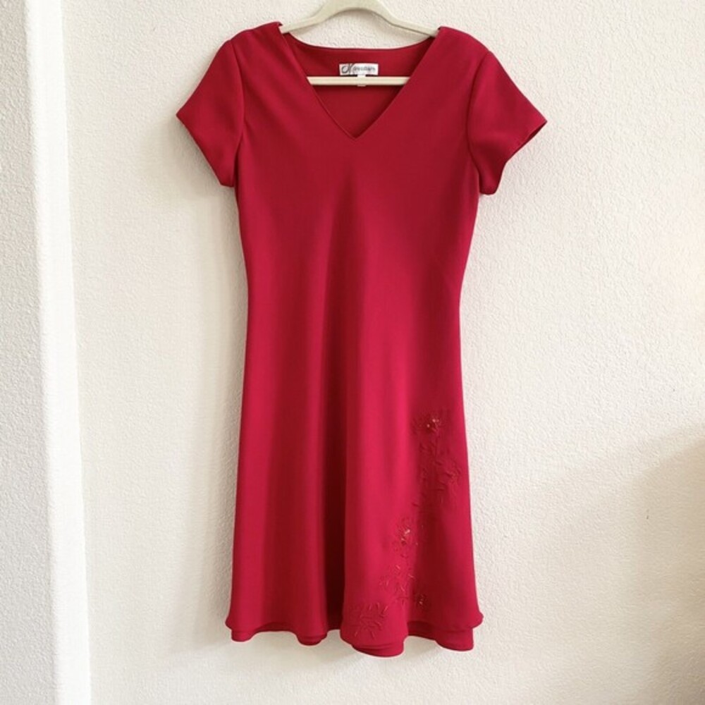 Dress Barn Raspberry Red V-Neck Midi Dress